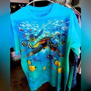 Mens sea turtles/ sea life aqua t shirt sz: L